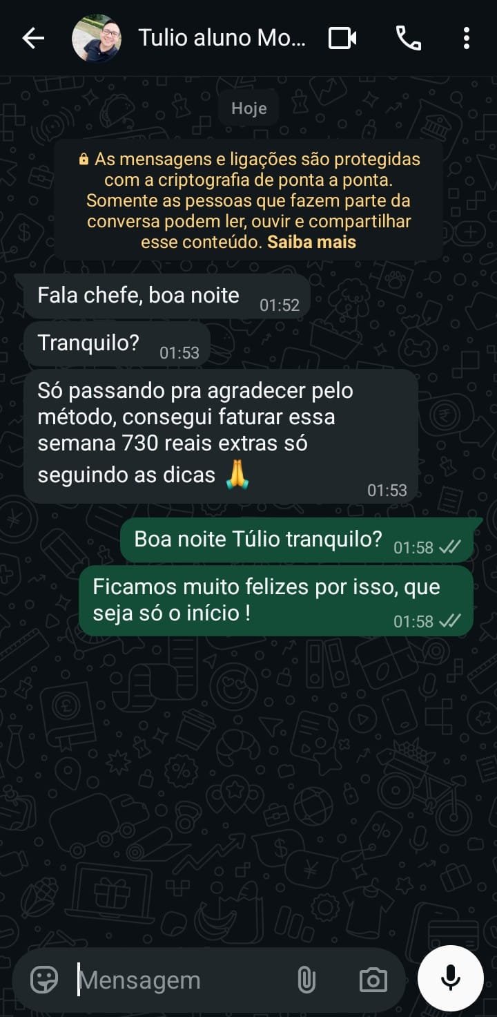 Print de conversa no WhatsApp com o aluno Túlio