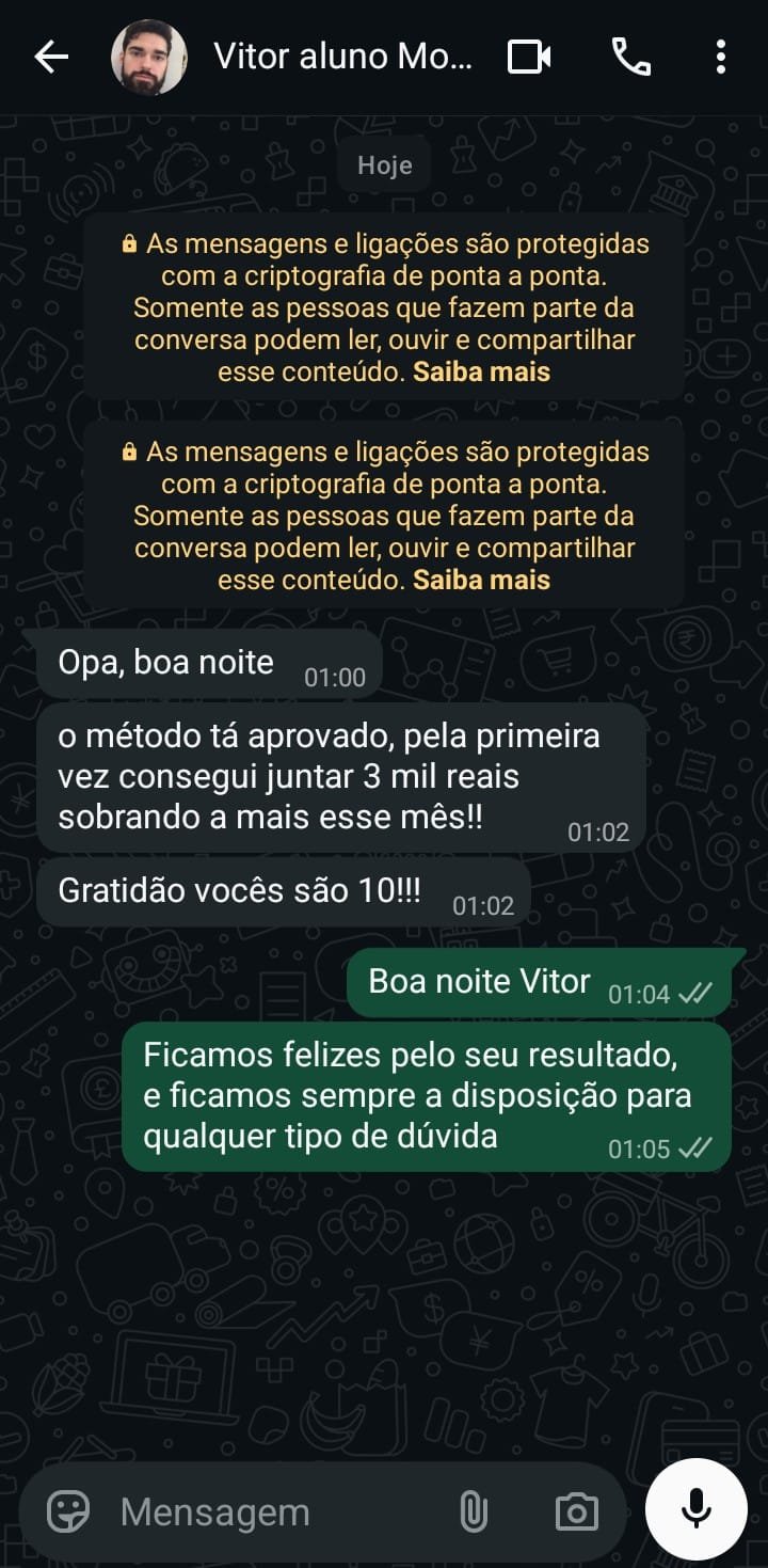 Print de conversa no WhatsApp com o aluno Vitor